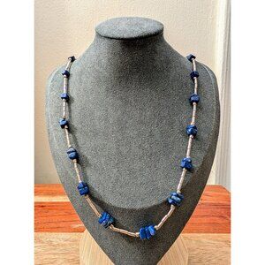 Vintage Chile Hallmarked Silver 999 Lapis Beaded Necklace 21" Great Quality
